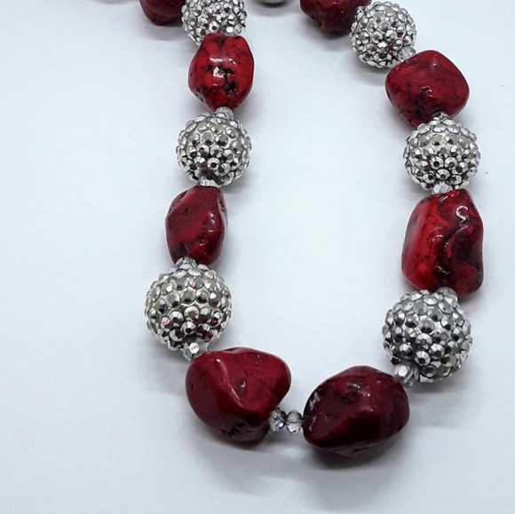 Necklace w/Rhinestone & Red Stone - Picture 2 of 2